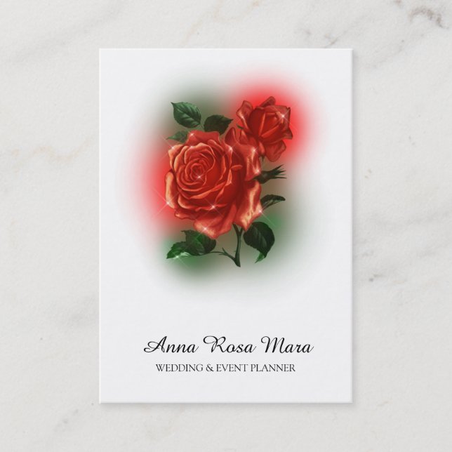 Carte De Visite *~* Floral Red ROSE Mariage Event Planner Code QR (Devant)
