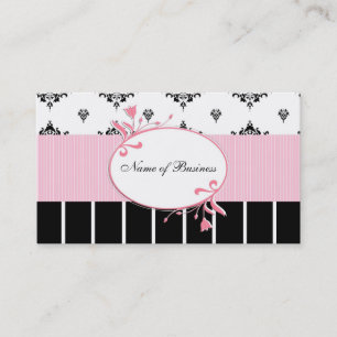 Carte De Visite Floral rose chic de damassé noire et blanche