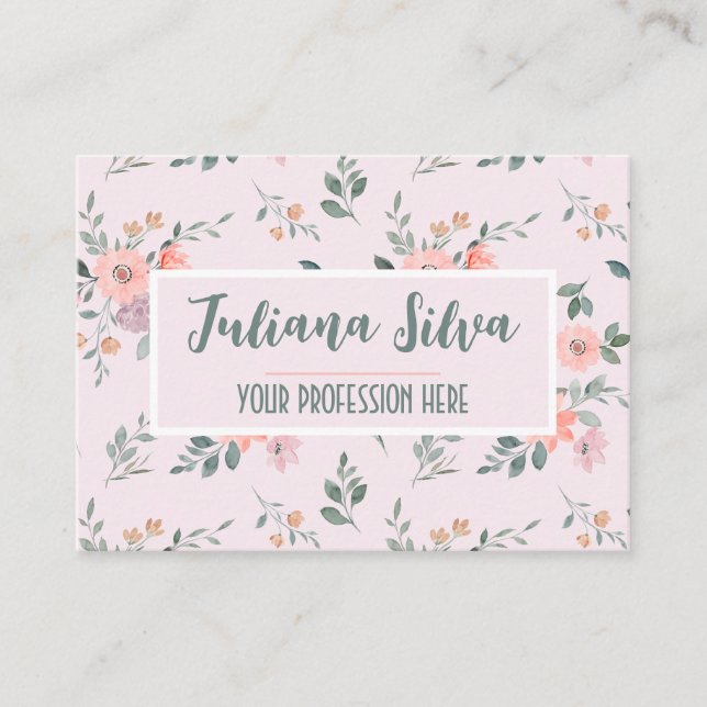 Carte De Visite Floral rose et crème (Devant)