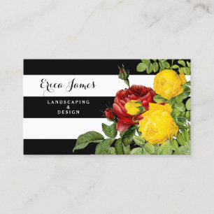 Carte De Visite Floral Rose Moderne Avec Gros Rayures Paysagère