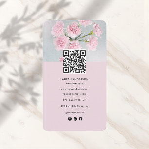 Carte de visite floral rose moderne avec photo et