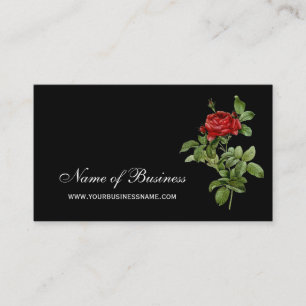 Carte De Visite Floral rouge de rose et noir élégant rouge