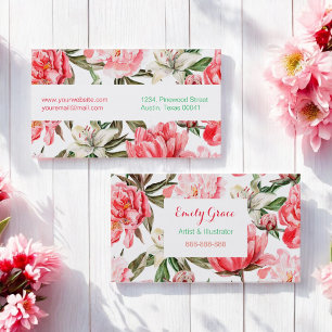 Carte De Visite Floral rouge rose Motif
