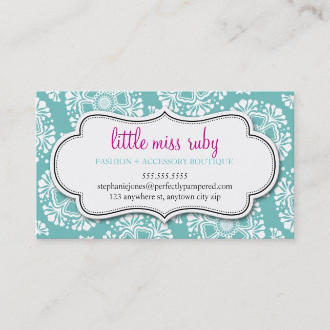 CARTE DE VISITE floral silhouette motif turquoise (Devant)