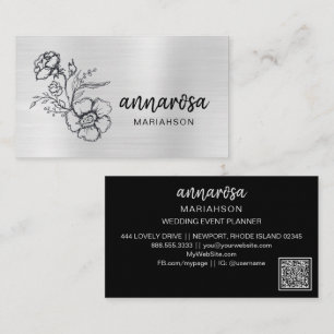 Carte De Visite *~* Floral Silver QR LOGO PHOTO Fleur élégante 