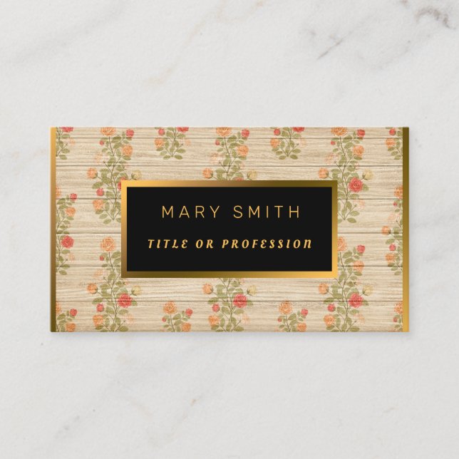 Carte De Visite Floral sur Personnaliser Or Bois Professionnel Mod (Devant)
