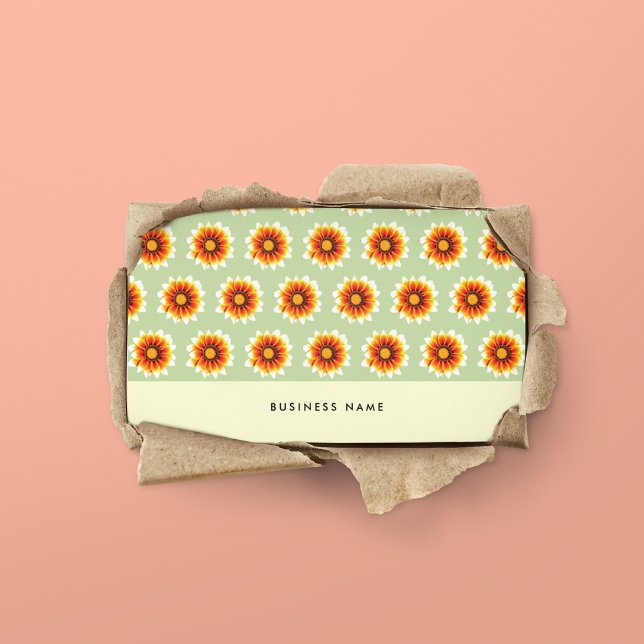 Carte De Visite Floral Vert moutarde Jaune Petite Fleur Rétro (Front)