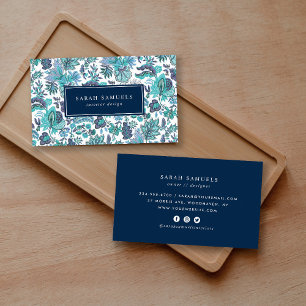 Carte De Visite Floral Vintage Boho bleu
