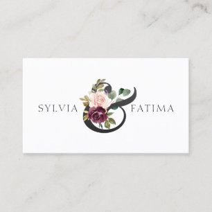 Carte De Visite Floral violet Roses Élégant Ampersand