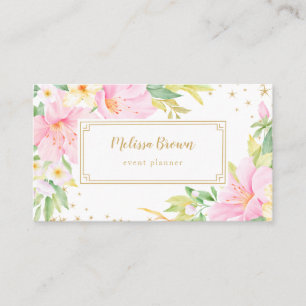 Carte De Visite Floral Watercolor Botanical Pink Event Planner