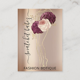 Carte De Visite Floral Wreath Rose Marsala QR Code Body Stylist