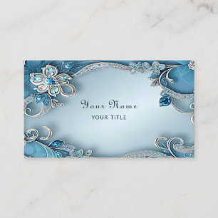 Carte de visite florale ornée bleue