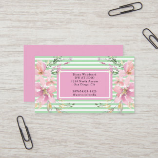 Carte de visite florale rose et verte moderne