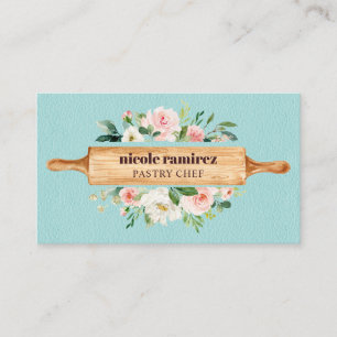 Carte De Visite Flore Boulangerie Rolling Pin Dessert Cuir bleu