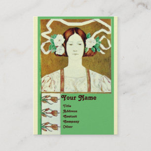 Carte De Visite FLORE/FEMME AVEC ROSES BLANCHES MONOGRAM Pearl