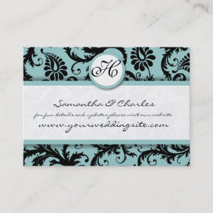 Carte De Visite Flore noire et Damas avec garniture de corail