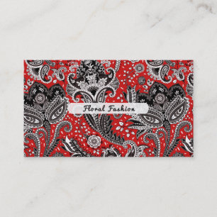 Carte De Visite Flore rouge noir et blanc Paisley Bohemian Boho