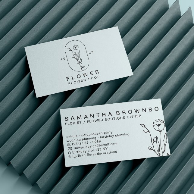 Carte De Visite Florist floral bleu doux élégant Fleur Fleur (Créateur téléchargé)