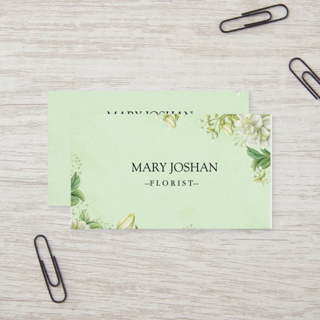 Carte De Visite Florist Floral Élégant (Devant/Arrière en situation)