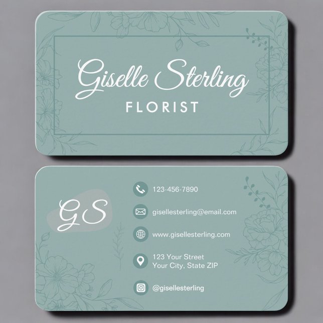 Carte De Visite Florist Green Teal Floral (Créateur téléchargé)