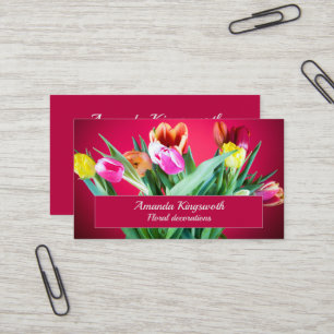 Carte De Visite Florist rouge tulipes entreprise avec texte person