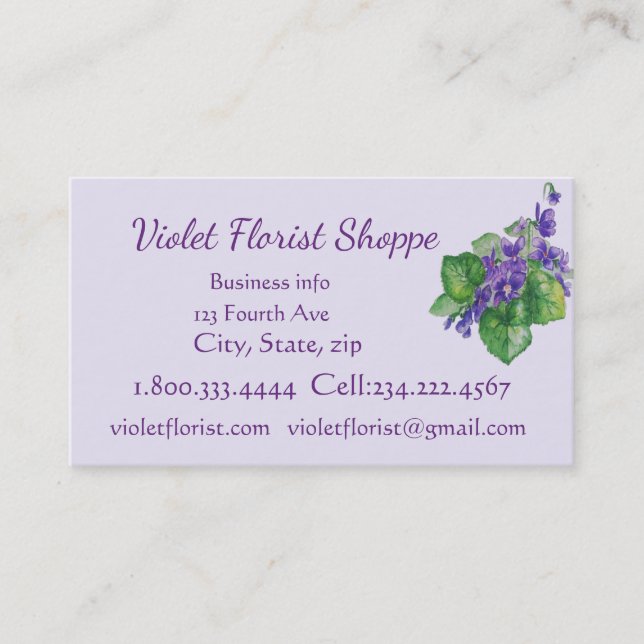 Carte De Visite Floriste Nature Fleur Aquarelle Violet Plante (Devant)