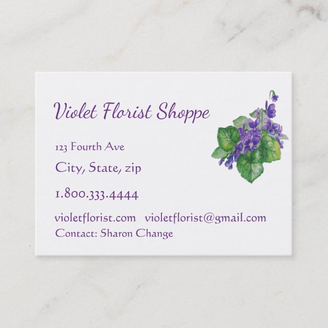 Carte De Visite Floriste Nature Fleur Aquarelle Violet Plante (Devant)