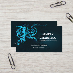 Carte De Visite Flourish élégant de miroitement de turquoise