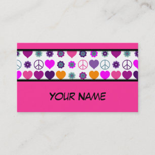 Carte De Visite Flower Power Heart Peace Motif + votre backgr.