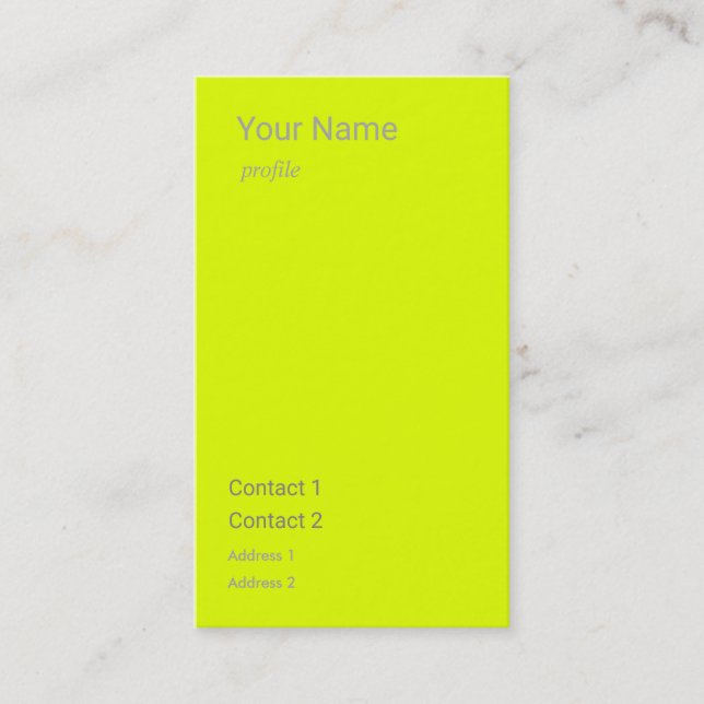 Carte De Visite fluorescent jaune vertical (Devant)
