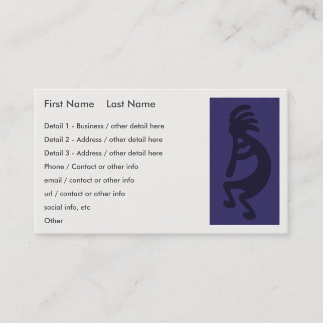 Carte De Visite Flûte Jouer Kokopelli Figure - Noir sur Bleu (Devant)