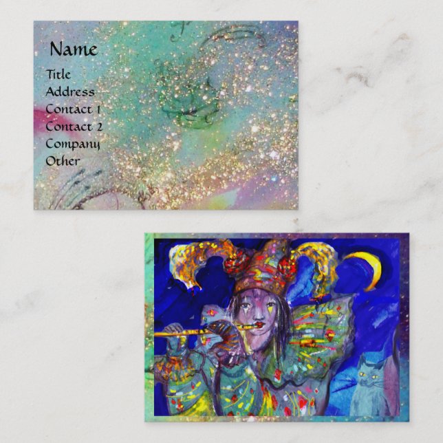 Carte De Visite FLUTISTE EN BLEU / Soirée Carnaval vénitien (Devant / Derrière)