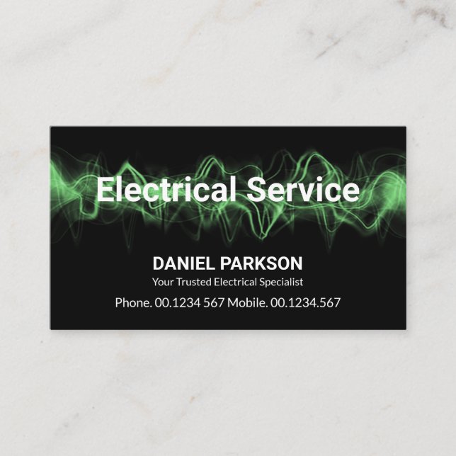 Carte De Visite Flux d'électricité verte lumineuse, électricien (Devant)