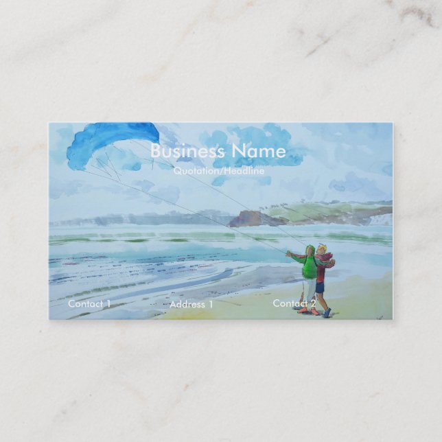 Carte De Visite Flying a kite at the beach Painting Business Cards (Devant)