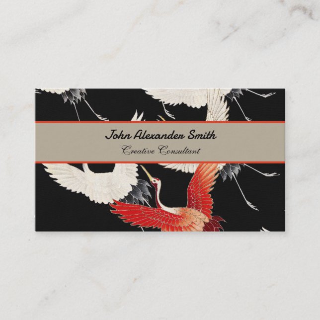 Carte De Visite Flying Cranes Japanese Bird Kimono Art (Devant)