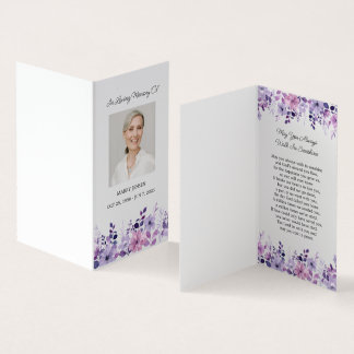 Carte De Visite Folded Purple Flower Photo Funeral Prayer Card