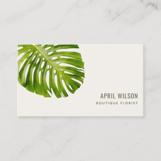 CARTE DE VISITE FOLIE DE FEUILLES DE MONSTERA VERT TROPICALE (Devant)