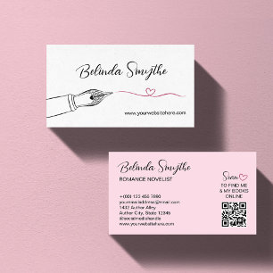 Carte De Visite Fontaine rose Stylo Coeur Laver Romance Auteur