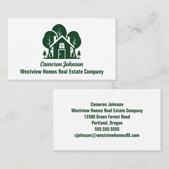 Carte De Visite Forest Home Real Estate Company Custom Realtor (Devant / Derrière)
