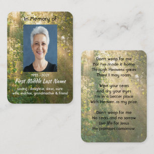 Carte De Visite Forêt dorée Sunshine Memorial chrétien