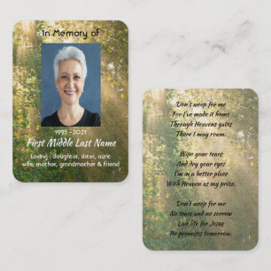 Carte De Visite Forêt dorée Sunshine Memorial chrétien