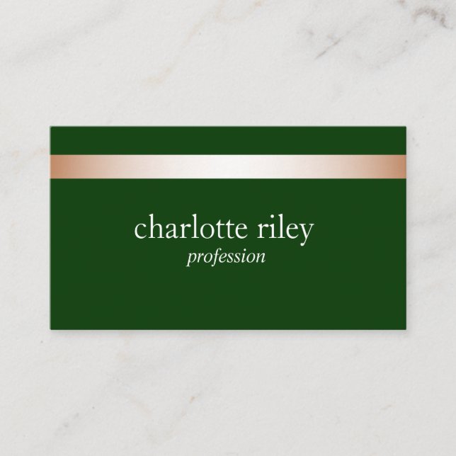 Carte De Visite Forêt Vert moderne Rose or rayé élégant  (Devant)