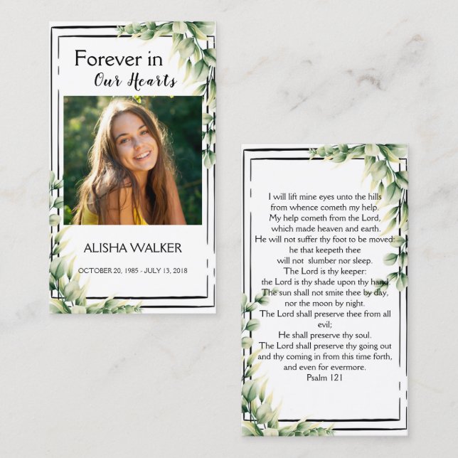 Carte De Visite Forever in Our Hearts Photo Funeral Prayer Card (Devant / Derrière)