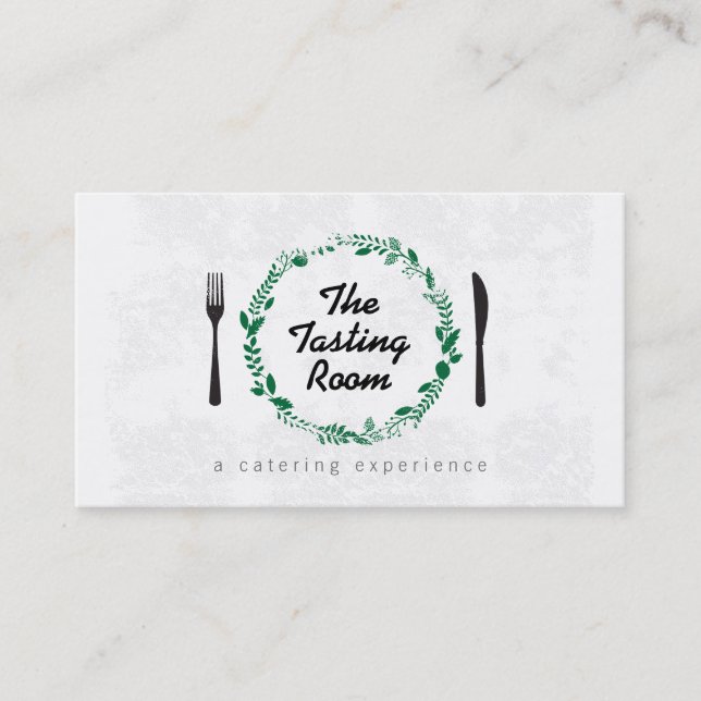 Carte De Visite Fork and Knife Wreath 3 Restaurants, Chef, Restaur (Devant)
