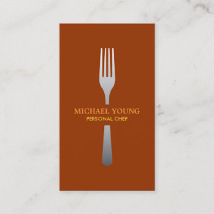 CARTE DE VISITE FORK EN ARGENT SUR ORANGE FONCÉ