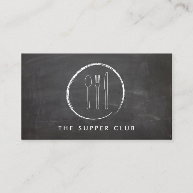Carte De Visite FORK SPOON KNIFE CHALKBOARD LOGO for Restaurant (Devant)