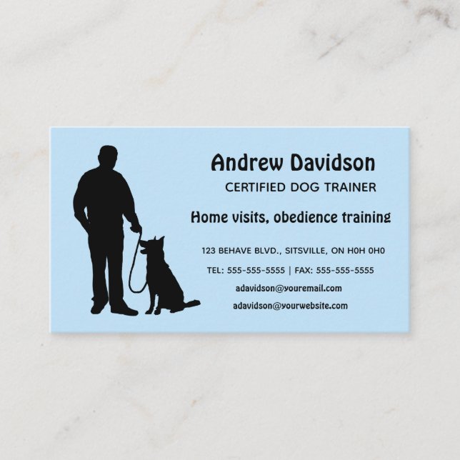 Carte De Visite Formateur de chien Silhouette modifiable (Devant)