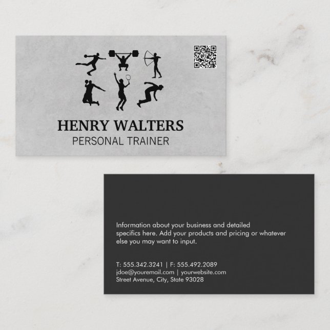 Carte De Visite Formateur personnel | Activités fitness | Code QR (Devant / Derrière)