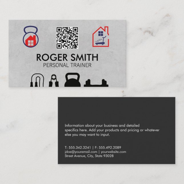 Carte De Visite Formateur personnel | Entraînement à domicile | QR (Devant / Derrière)