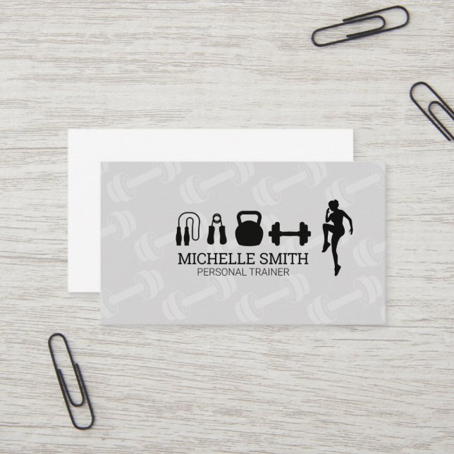 Carte De Visite Formateur personnel | Équipement De Gym (Devant/Arrière en situation)